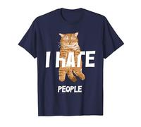 Regalos Vintage para los Amantes de los Gatos, Divertido I Hate People Cat Camiseta, Hombre, Azul Marino, L