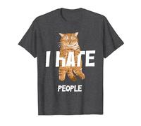Regalos Vintage para los Amantes de los Gatos, Divertido I Hate People Cat Camiseta, Hombre, Jaspeado Oscuro, 4XL