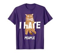 Regalos Vintage para los Amantes de los Gatos, Divertido I Hate People Cat Camiseta, Hombre, Morado, XL