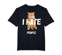 Regalos Vintage para los Amantes de los Gatos, Divertido I Hate People Cat Camiseta, Hombre Tallas Grandes, Negro, 4X Alto