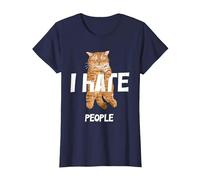 Regalos Vintage para los Amantes de los Gatos, Divertido I Hate People Cat Camiseta, Mujer, Azul Marino, XS