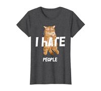 Regalos Vintage para los Amantes de los Gatos, Divertido I Hate People Cat Camiseta, Mujer, Jaspeado Oscuro, L