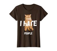 Regalos Vintage para los Amantes de los Gatos, Divertido I Hate People Cat Camiseta, Mujer, Marrón, L