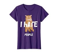 Regalos Vintage para los Amantes de los Gatos, Divertido I Hate People Cat Camiseta, Mujer, Morado, M