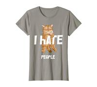 Regalos Vintage para los Amantes de los Gatos, Divertido I Hate People Cat Camiseta, Mujer, Pizarra, XS