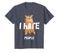 Regalos Vintage para los Amantes de los Gatos, Divertido I Hate People Cat Camiseta, Niños, Azul Jaspeado, 12 años