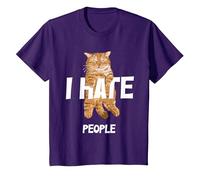 Regalos Vintage para los Amantes de los Gatos, Divertido I Hate People Cat Camiseta, Niños, Morado, 8 años