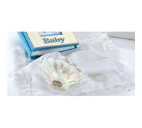 RegalosDeBodaOnline Concha Bautizo Bautismal PERSONALIZADA de cristal nacarado y Pañuelo de Bautismo