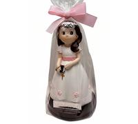 RegalosDeBodaOnline Figura Niña Primera Comunión Tarta Decorada y Personalizada con Nombre y Fecha Morena Pelo Largo para Pastel de 17cm de Altura