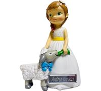 RegalosDeBodaOnline Figura Primera Comunión Niña Tarta Original con Ovejita Decorada y Personalizada con Nombre y Fecha