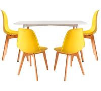 RegalosMiguel Conjunto Mesa Tower Rectangular 120 x 80 cm Blanca y Pack 4 Sillas Kelen - Amarillo