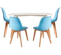 RegalosMiguel Conjunto Mesa Tower Rectangular 120 x 80 cm Blanca y Pack 4 Sillas Kelen - Azul cielo