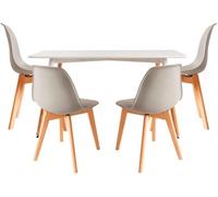 RegalosMiguel Conjunto Mesa Tower Rectangular 120 x 80 cm Blanca y Pack 4 Sillas Kelen - Gris