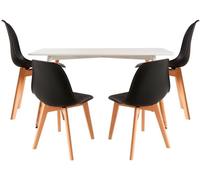 RegalosMiguel Conjunto Mesa Tower Rectangular 120 x 80 cm Blanca y Pack 4 Sillas Kelen - Negro