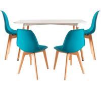 RegalosMiguel Conjunto Mesa Tower Rectangular 120 x 80 cm Blanca y Pack 4 Sillas Kelen - Verde azulado