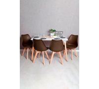 RegalosMiguel Conjunto Mesa Tower Rectangular 120 x 80 cm Blanca y Pack 4 Sillas Synk Basic - Marrón