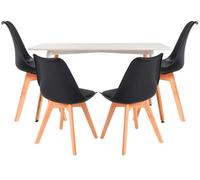 RegalosMiguel Conjunto Mesa Tower Rectangular 120 x 80 cm Blanca y Pack 4 Sillas Synk Basic - Negro