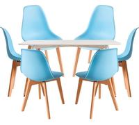 RegalosMiguel Conjunto Mesa Tower Rectangular 120 x 80 cm Blanca y Pack 6 Sillas Kelen - Azul cielo
