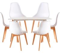 RegalosMiguel Conjunto Mesa Tower Rectangular 120 x 80 cm Blanca y Pack 6 Sillas Kelen - Blanco