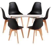 RegalosMiguel Conjunto Mesa Tower Rectangular 120 x 80 cm Blanca y Pack 6 Sillas Kelen - Negro