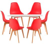 RegalosMiguel Conjunto Mesa Tower Rectangular 120 x 80 cm Blanca y Pack 6 Sillas Kelen - Rojo