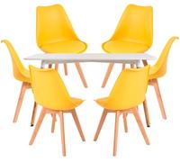 RegalosMiguel Conjunto Mesa Tower Rectangular 120 x 80 cm Blanca y Pack 6 Sillas Synk Basic - Amarillo