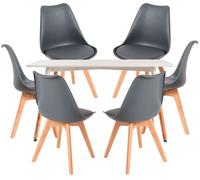 RegalosMiguel Conjunto Mesa Tower Rectangular 120 x 80 cm Blanca y Pack 6 Sillas Synk Basic - Gris