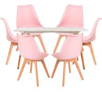 RegalosMiguel Conjunto Mesa Tower Rectangular 120 x 80 cm Blanca y Pack 6 Sillas Synk Basic - Rosa