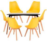 RegalosMiguel Conjunto Mesa Tower Rectangular 120 x 80 cm Negra y Pack 6 Sillas Synk Basic