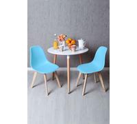 RegalosMiguel Conjunto Mesa Tower Redonda 80 cm Blanca y Pack 2 Sillas Kelen - Azul cielo