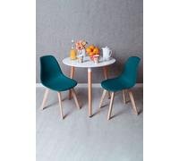 RegalosMiguel Conjunto Mesa Tower Redonda 80 cm Blanca y Pack 2 Sillas Kelen - Verde azulado