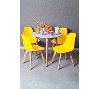 RegalosMiguel Conjunto Mesa Tower Redonda 80 cm Blanca y Pack 4 Sillas Kelen - Amarillo