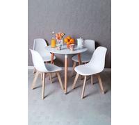 RegalosMiguel Conjunto Mesa Tower Redonda 80 cm Blanca y Pack 4 Sillas Kelen - Blanco