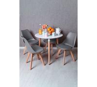 RegalosMiguel Conjunto Mesa Tower Redonda 80 cm Blanca y Pack 4 Sillas Synk Basic - Gris