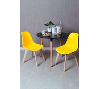 RegalosMiguel Conjunto Mesa Tower Redonda 80 cm Negra y Pack 2 Sillas Kelen - Amarillo