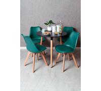 RegalosMiguel Conjunto Mesa Tower Redonda 80 cm Negra y Pack 4 Sillas Synk Basic - Verde azulado