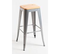 Regalos Miguel - Packs Taburetes Altos - Pack 2 Taburetes Torix Altos Madera Natural 76 cm - Gris Metalizado