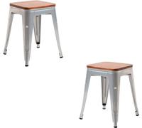 RegalosMiguel Pack 2 Taburetes Torix Pequeños Madera Natural - Gris metalizado