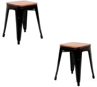 RegalosMiguel Pack 2 Taburetes Torix Pequeños Madera Natural - Negro