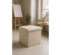 RegalosMiguel Puff Almacenaje Button 38 cm Terciopelo - Beige