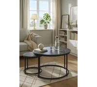 Regalos Miguel - Mesas Auxiliares - Set 2 Mesas Centro Renty Negras - Mármol Negro