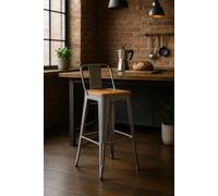 RegalosMiguel Taburete Torix Respaldo Madera Natural - Gris metalizado