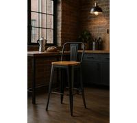 Regalos Miguel - Taburetes Altos - Taburete Torix Respaldo Madera Natural - Negro