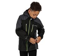 Regatta Junior Calderdale - Chaqueta Impermeable, Transpirable, con Forro De Malla Y Capucha Jackets Waterproof Shell, Unisex niños, Black/Seal Grey, 5-6
