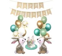 Regendeko Happy Birthday Conejo Animales Decoración Infantil Cumpleaños Guirnalda Globos Confeti Fiesta para Niños