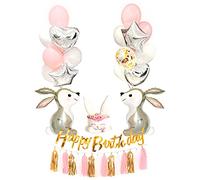 Regendeko Happy Birthday Rosa Conejo Animales Decoración Cumpleaños Infantil Cumpleaños Decoraciones Globo Guirnalda Confeti Globos Fiesta Decoración de Cumpleaños Infantiles Niñas