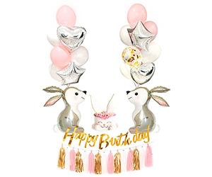 Regendeko Happy Birthday Rosa Conejo Animales Decoración Cumpleaños Infantil Cumpleaños Decoraciones Globo Guirnalda Confeti Globos Fiesta Decoración de Cumpleaños Infantiles Niñas