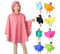 Regenponcho Wasserdicht Mädchen Regenmantel mit Kapuze Knöpfen Atmungsaktiv Regenjacke Wiederverwendbar EVA Outdoor Regenmantel Regencape Leichte Regenjacke (azul claro, 9-13 años)