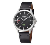 REGENT F-1550 - Reloj solar para hombre con correa de piel, 41 mm, cuarzo, analógico, color negro, Negro , Correa