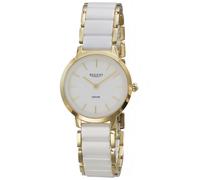 REGENT F-1626 Reloj de mujer Oro Acero Inoxidable Cerámica Esfera blanca Cristal de zafiro 30 mm Reloj de cuarzo